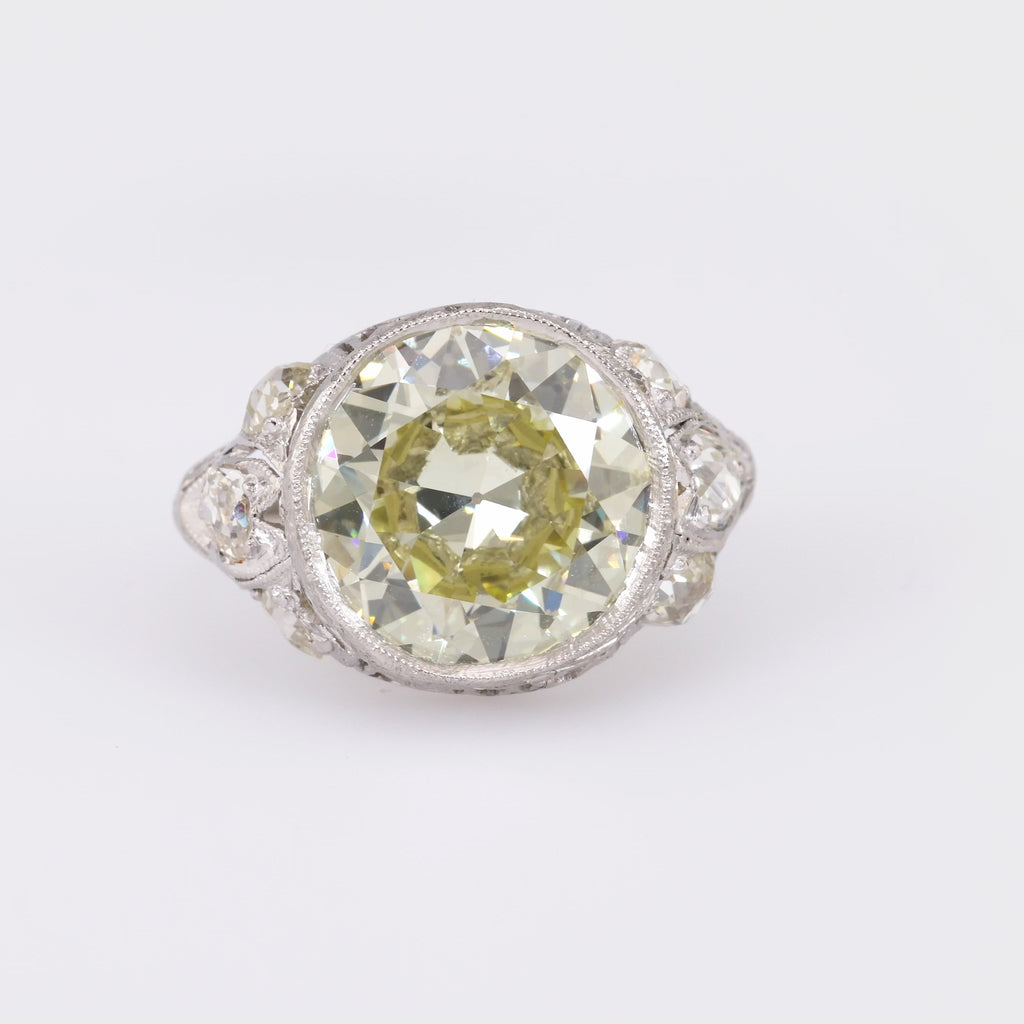 Art Deco GIA 5.85 Carat Circular Brilliant Cut Diamond Platinum Filigree Ring Jack Weir & Sons