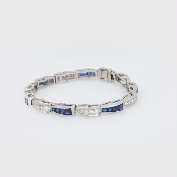 Mid Century 4.85 carat sapphire diamond platinum bracelet