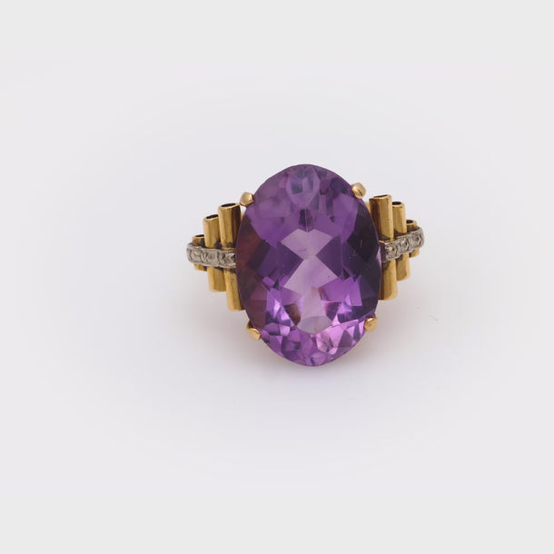 Retro 14.50 carat amethyst 18k yellow and white gold cocktail ring Jack Weir & Sons