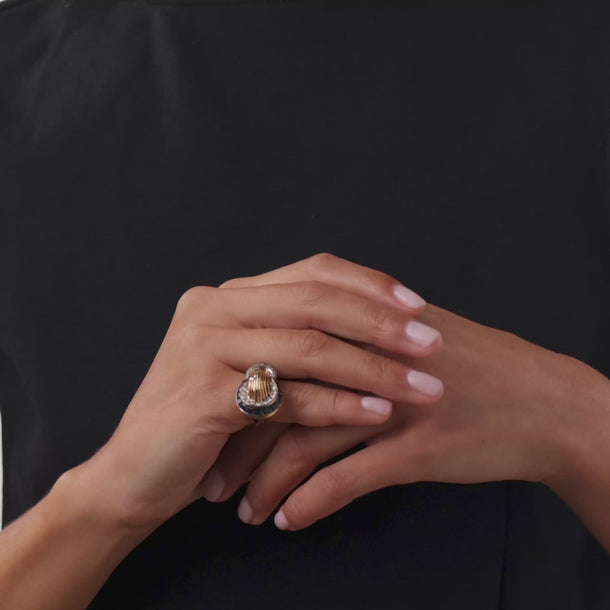 Retro sapphire diamond 18k yellow gold platinum ring