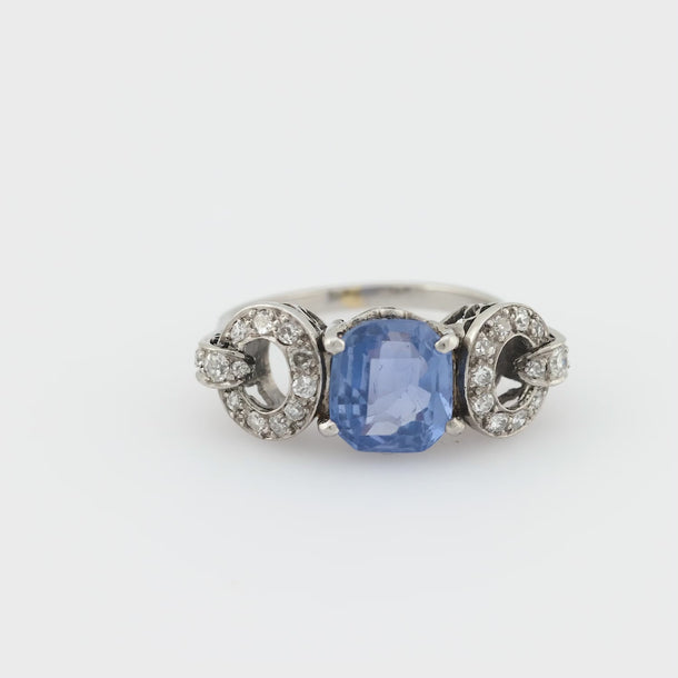 Art Deco GIA 2.76 carat Ceylon no heat sapphire diamond platinum ring Jack Weir & Sons