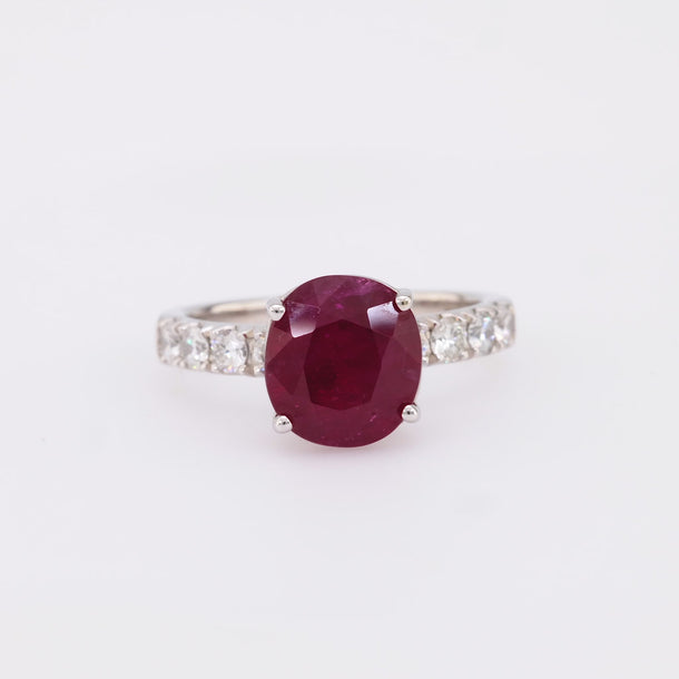 GIA 3.7 carat oval cut ruby diamond 18k white gold ring Jack Weir & Sons