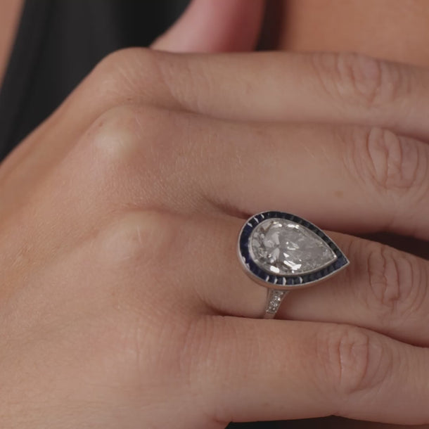 GIA 6.10 carat pear shape diamond sapphire platinum engagement ring Rings Jack Weir & Sons