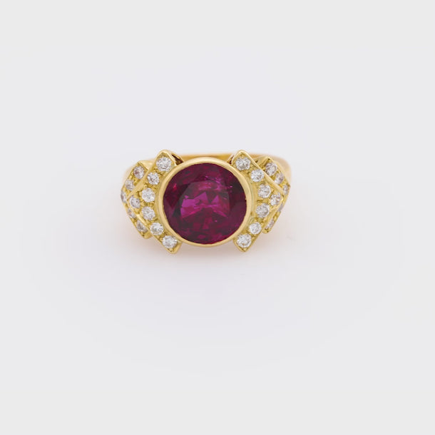 Bvlgari AGL 3.75 carat no heat ruby diamond 18k yellow gold ring - Mens Ring Bvlgari