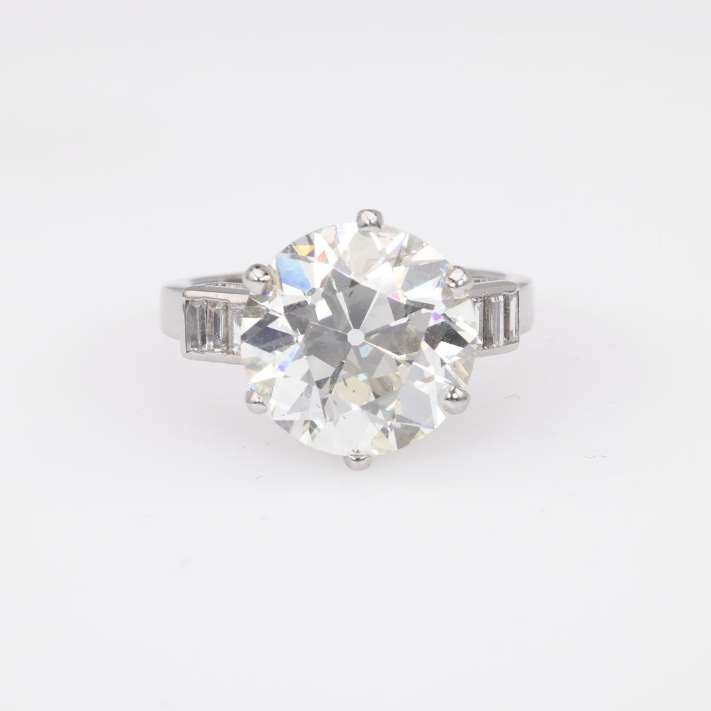 Art Deco GIA 6.69 Carat Old European Cut Diamond Platinum Engagement Ring