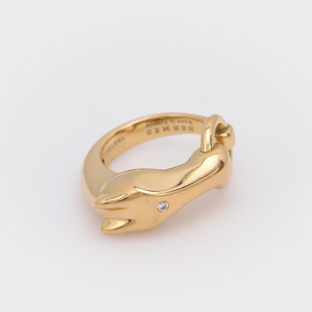 Vintage Hermes French diamond 18k rose gold Galope horse ring Hermès