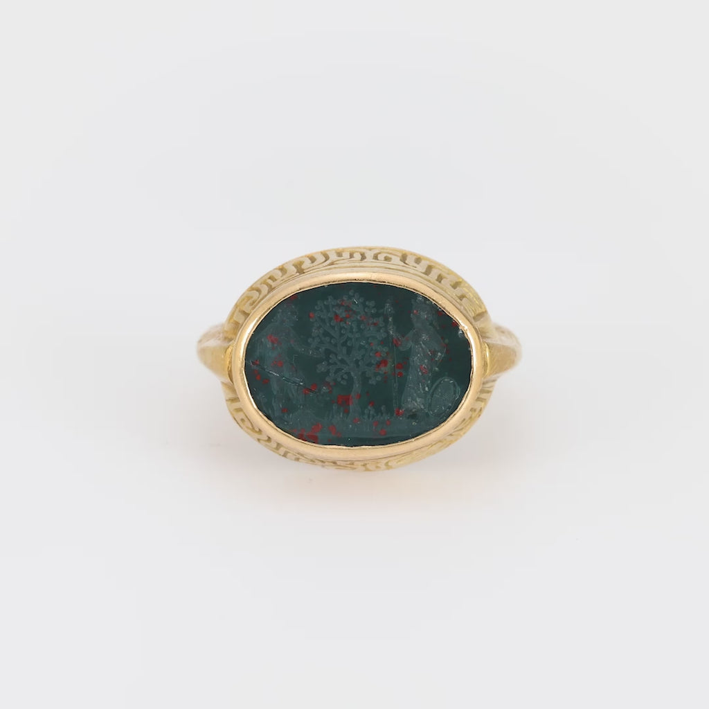 Zolotas vintage bloodstone 18k yellow gold intaglio ring Zolotas