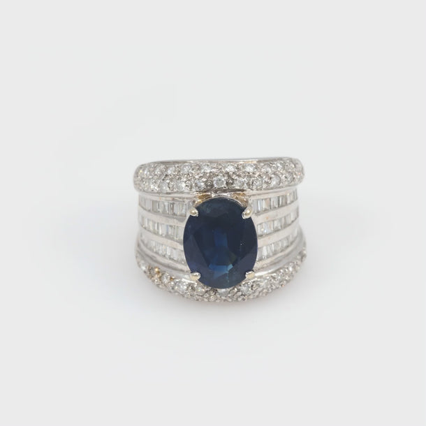 Vintage GIA 3.90 carat sapphire diamond 18k white gold cocktail ring Jack Weir & Sons