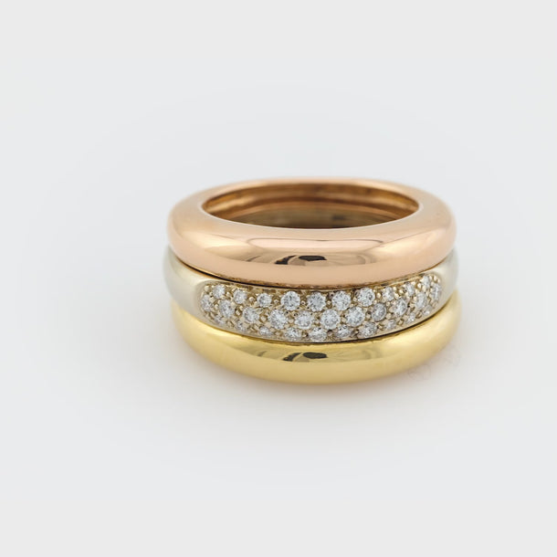 Vintage Cartier diamond 18k tricolor gold triple band ring Cartier