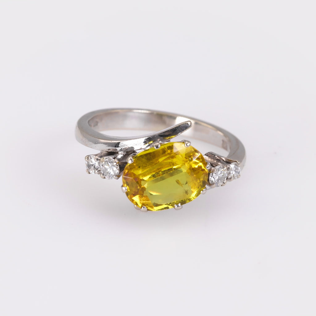 Mid Century GIA 2 Carat Yellow Sapphire Diamond 14K White Gold Ring