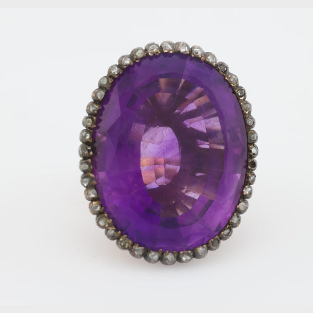 Victorian 37 carat amethyst diamond 18k yellow gold silver cocktail ring Jack Weir & Sons