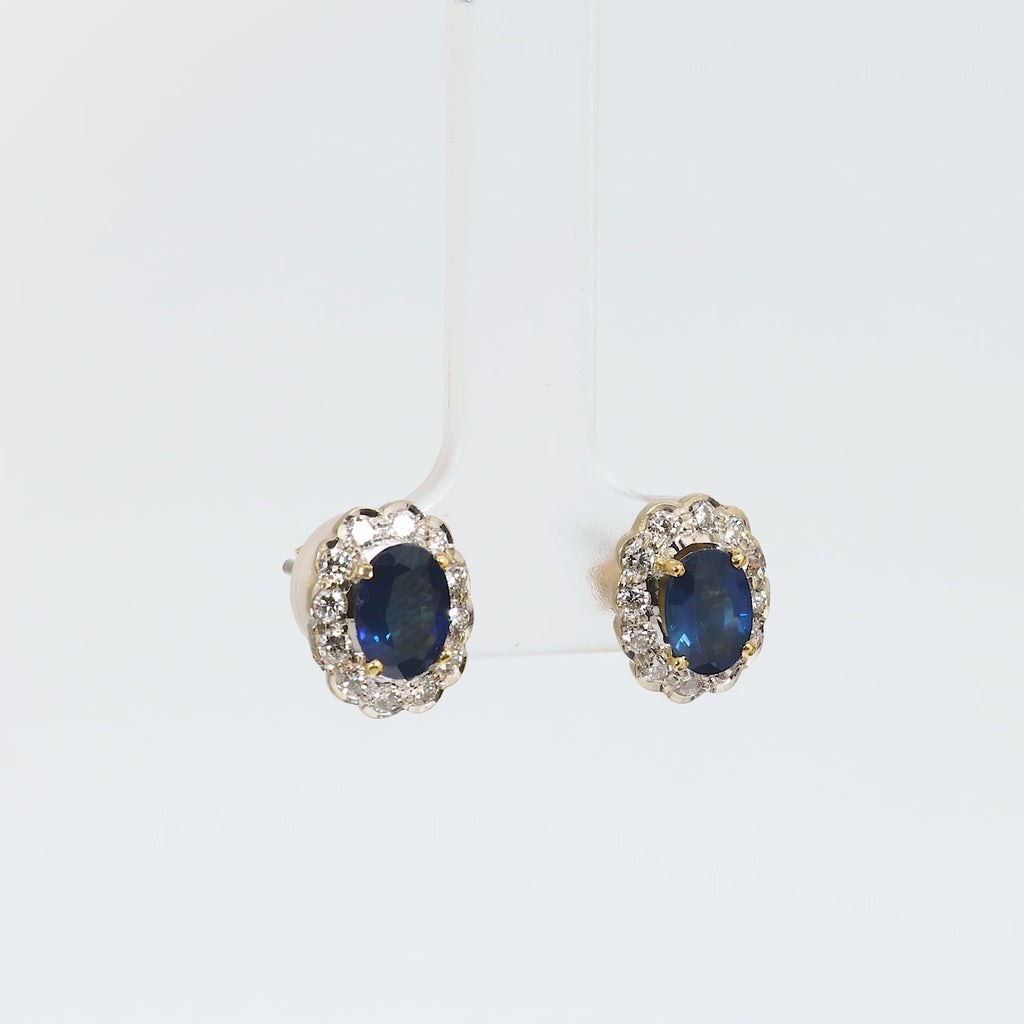 Modern 1.50 carat total weight sapphire diamond 18k gold cluster studs Jack Weir & Sons