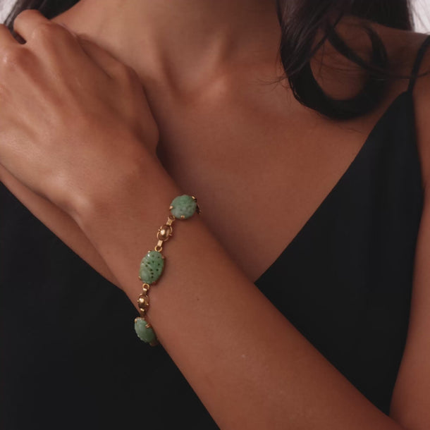 Art Deco carved jade 14k yellow gold bracelet