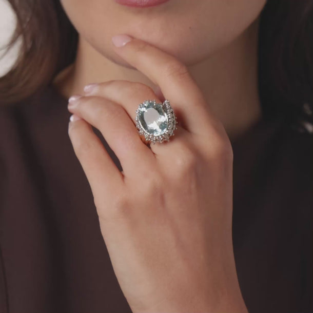 Vintage 14.60 carat aquamarine diamond 14k yellow gold cocktail ring Rings Jack Weir & Sons