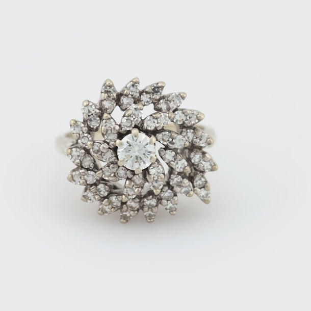 Vintage 1.50 carat diamond 14k white gold swirl cocktail ring Jack Weir & Sons