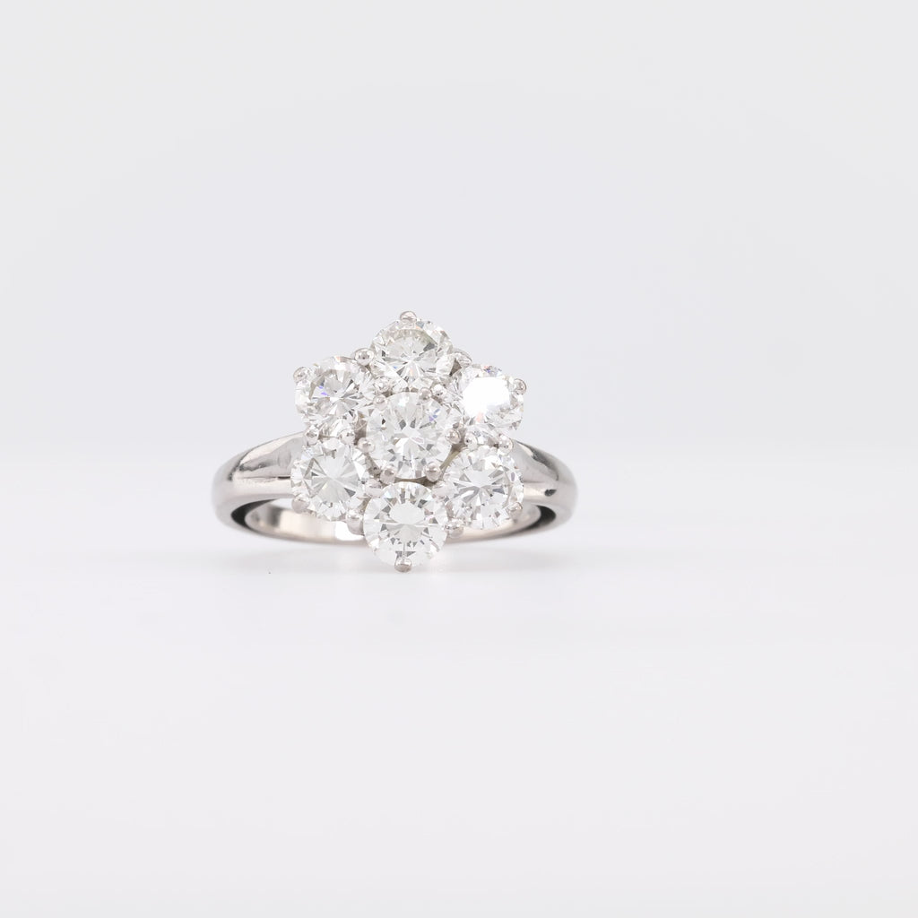 Mid Century French Diamond 18K White Gold Flower Ring