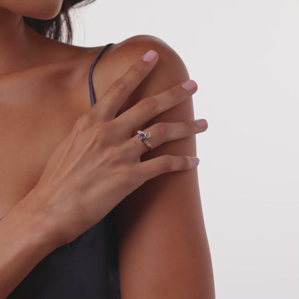 Retro amethyst diamond 14k yellow gold Toi Et Moi ring