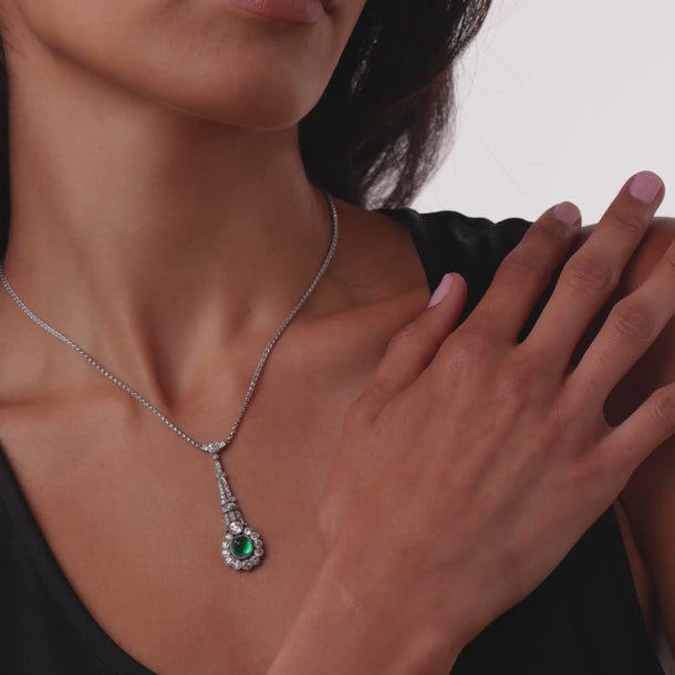 Art deco GIA 2.50 carat Colombian emerald diamond platinum necklace