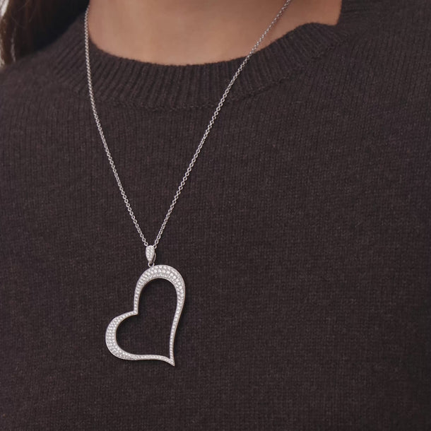 Vintage 2.35 carat diamond 18k white gold heart pendant necklace