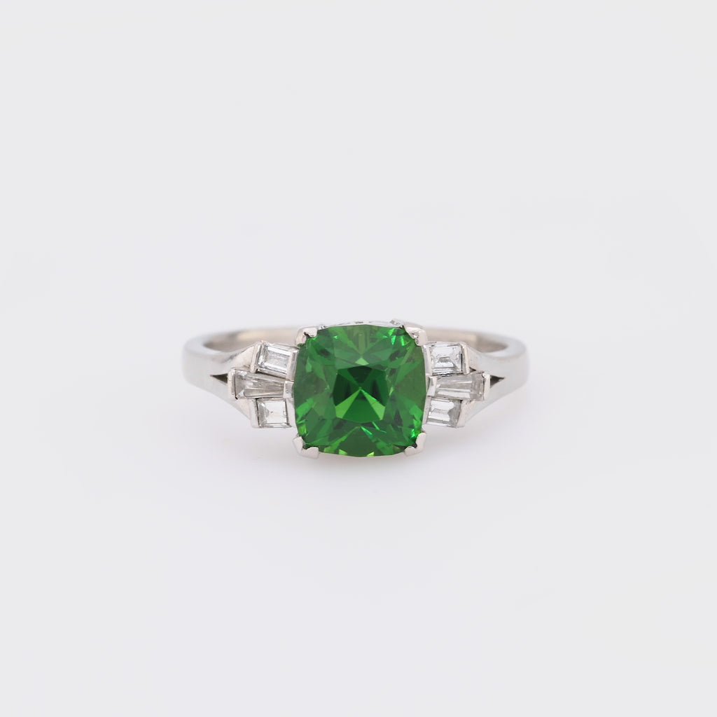 Art Deco style GIA 1.63 carat green tourmaline diamond platinum ring Jack Weir & Sons