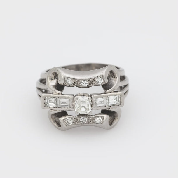 Mid Century diamond platinum cocktail ring Jack Weir & Sons