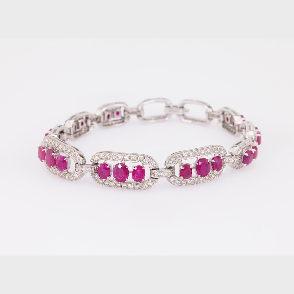 Mid Century GIA 8.2 Carat Total Weight Ruby Diamond 14K White Gold Bracelet Jack Weir & Sons