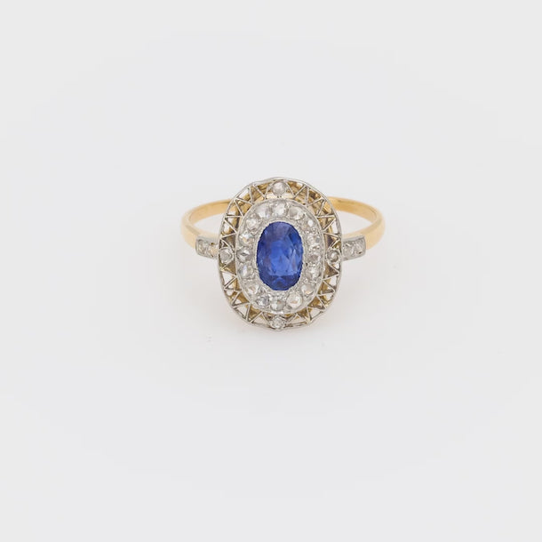 Edwardian sapphire diamond 18k yellow gold and platinum ring Jack Weir & Sons