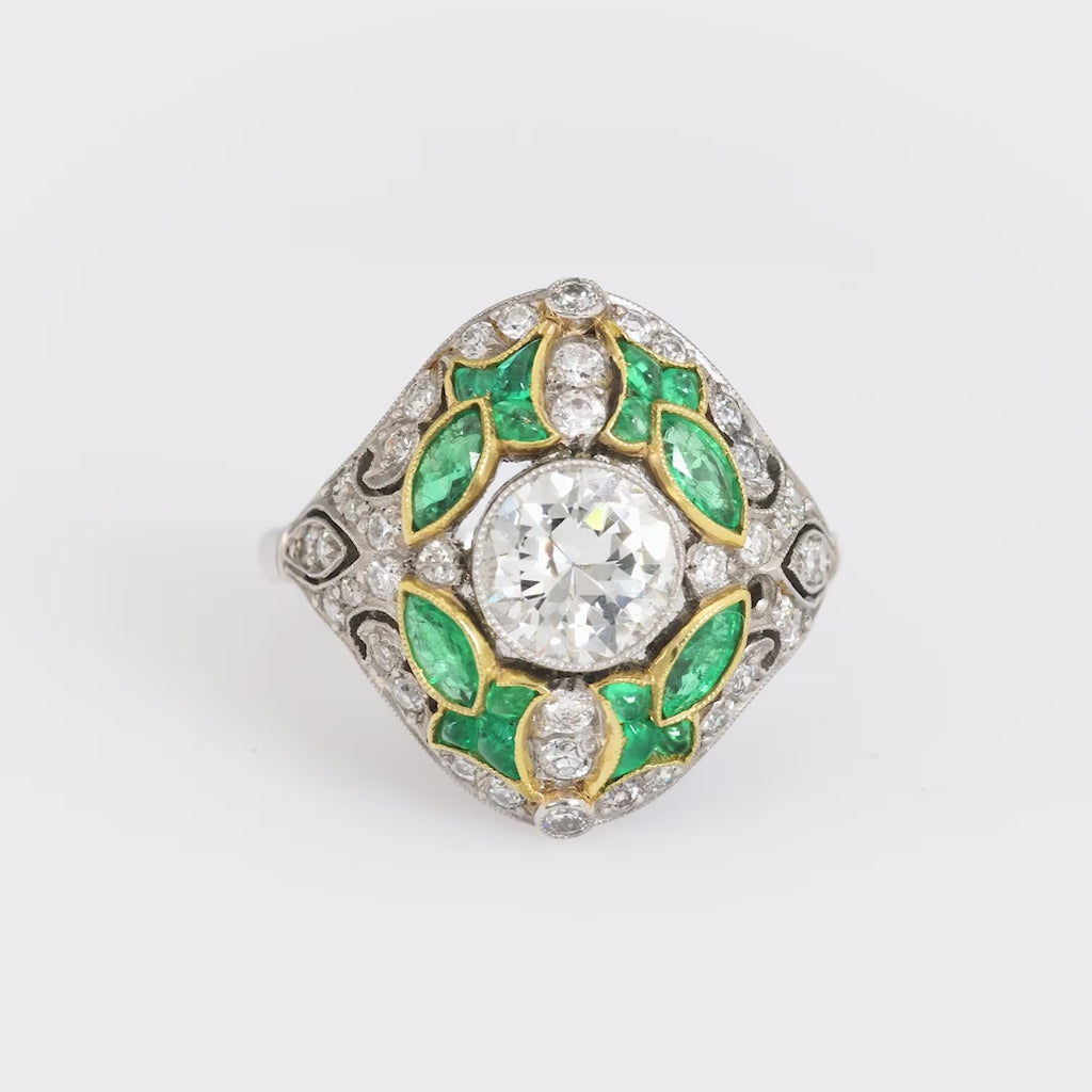 Art Deco revival 1.08 carat diamond emerald ring Jack Weir & Sons