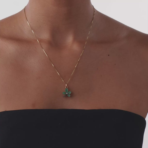 Victorian diamond green stone 18K rose gold four leaf clover pendant