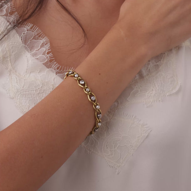 French Belle Époque diamond pearl 18k yellow gold bracelet Bracelets Jack Weir & Sons