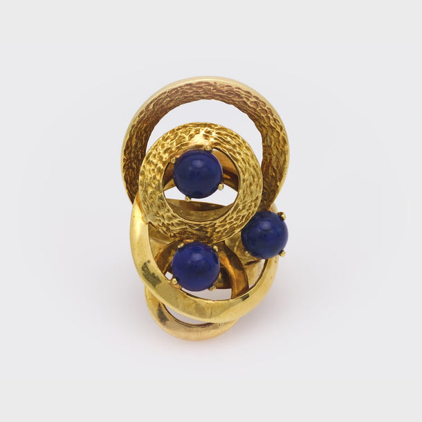 Vintage French lapis lazuli 18k yellow gold cocktail ring Jack Weir & Sons