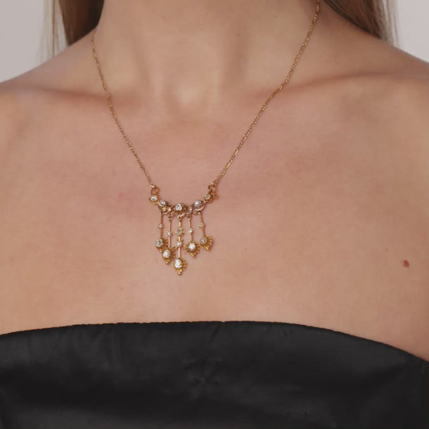 Victorian old mine cut diamond 18k yellow and rose gold necklace Necklaces Jack Weir & Sons