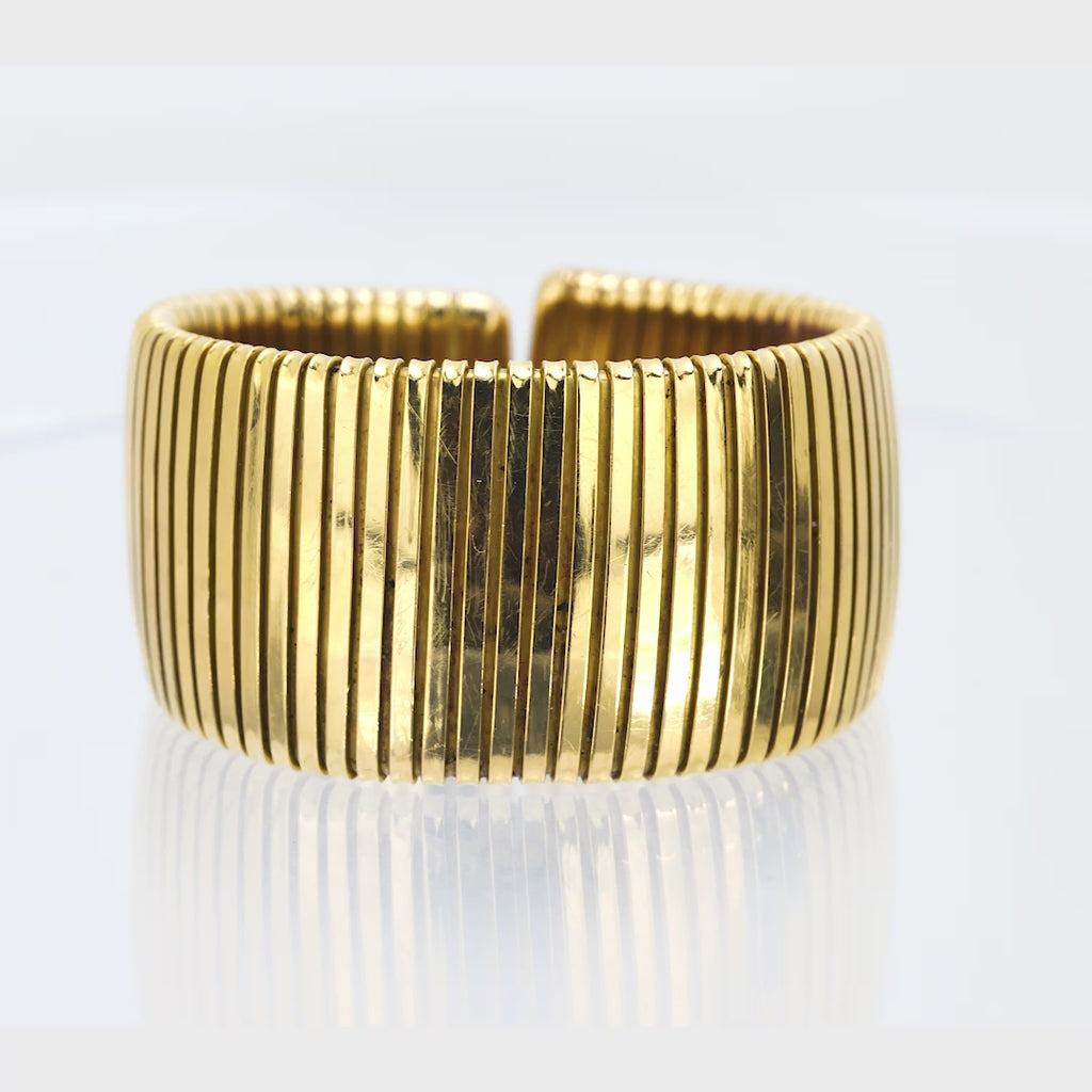 Vintage Italy 18k yellow gold Tubogas style cuff bangle