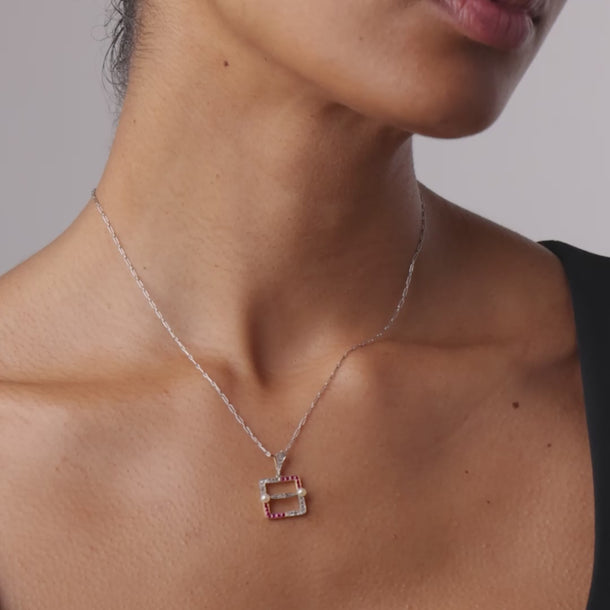 Edwardian diamond ruby pearl 18k yellow gold platinum necklace Necklaces Jack Weir & Sons