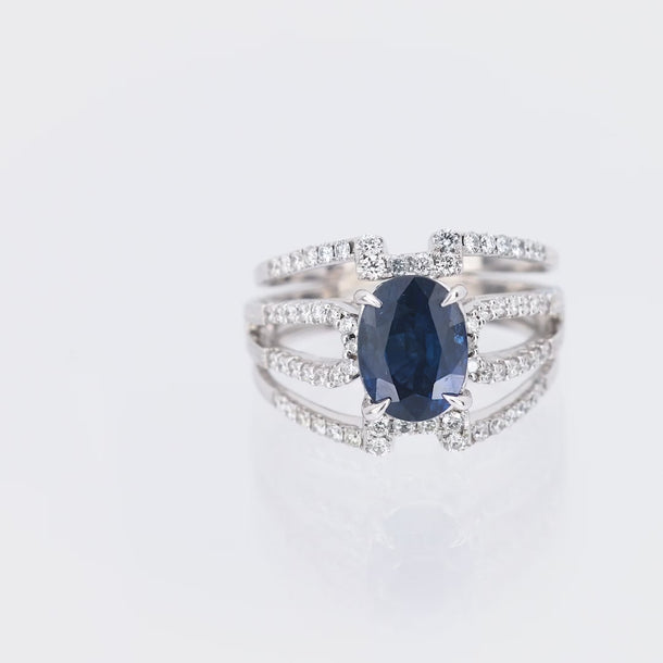 Vintage GIA 3.15 carat sapphire diamond cocktail ring Jack Weir & Sons