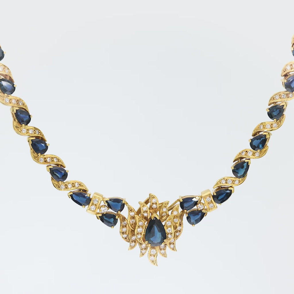 Vintage 13.30 total weight sapphire diamond 14k yellow gold cocktail necklace Jack Weir & Sons