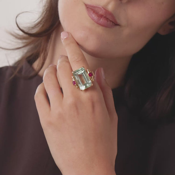 Retro 27.00 carat aquamarine synthetic ruby 18k rose gold cocktail ring Rings Jack Weir & Sons