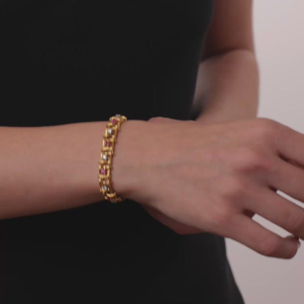 Vintage ruby diamond 18k yellow gold bracelet