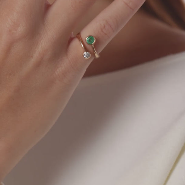 Vintage old European cut diamond emerald 18k rose gold Toi et Moi ring Rings Jack Weir & Sons
