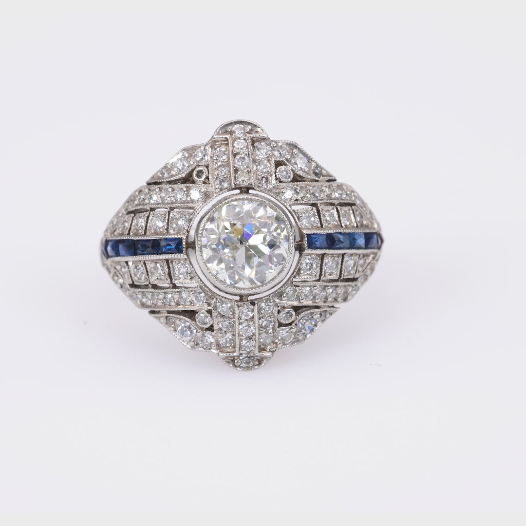 Art Deco Inspired 1 Carat Diamond Sapphire Platinum Ring Rings Jack Weir & Sons