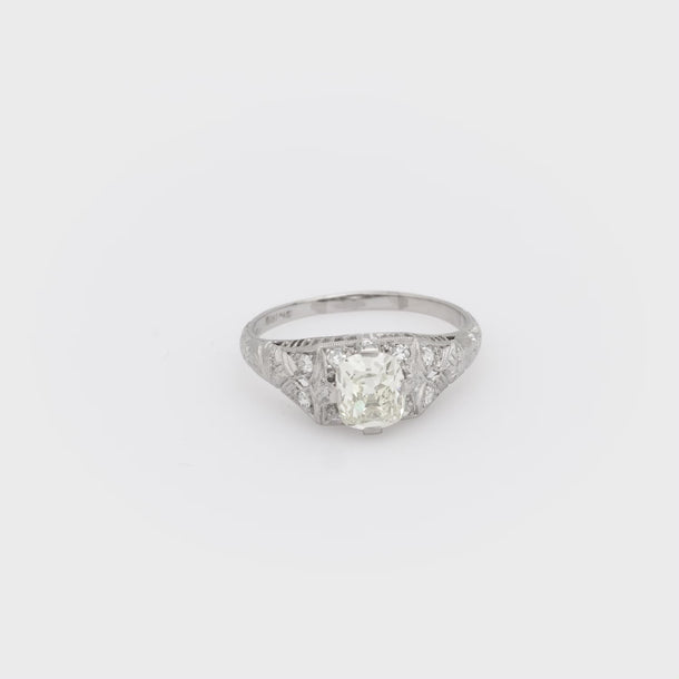 Art Deco GIA 1.01 carat old mine cut diamond platinum engagement ring