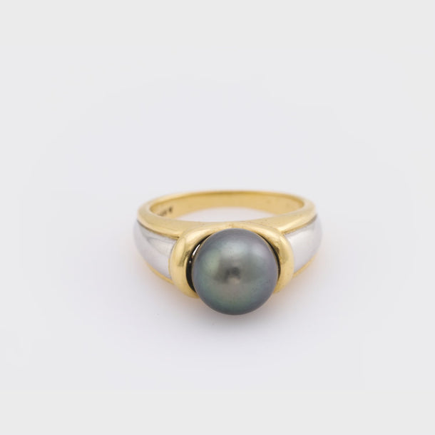 Vintage Tahitian pearl 14k yellow and white gold ring - Mens Rings Jack Weir & Sons