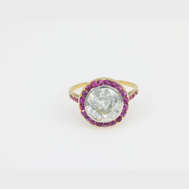 Belle Époque French GIA 2.92 carat diamond ruby 18k yellow gold ring Jack Weir & Sons