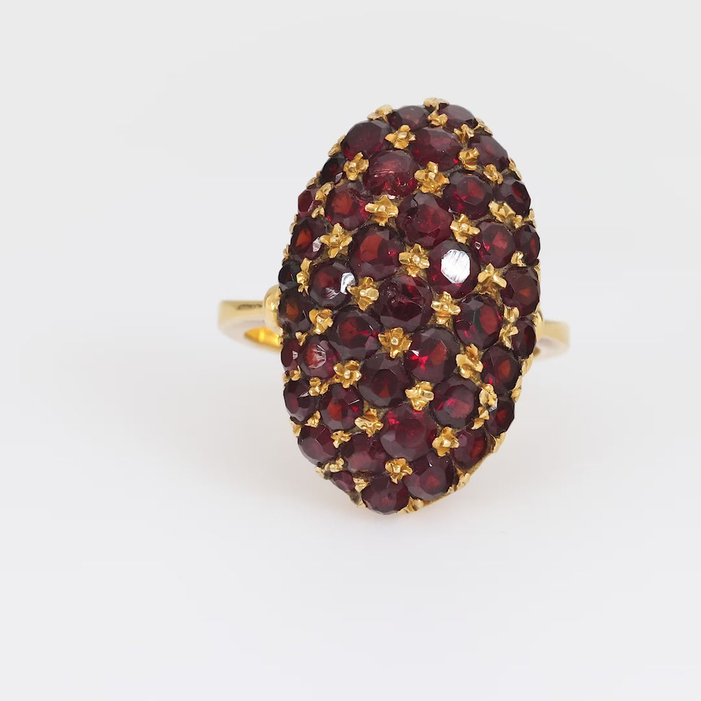 Victorian 3.50 carat total weight garnet 18k yellow gold Navette ring Jack Weir & Sons