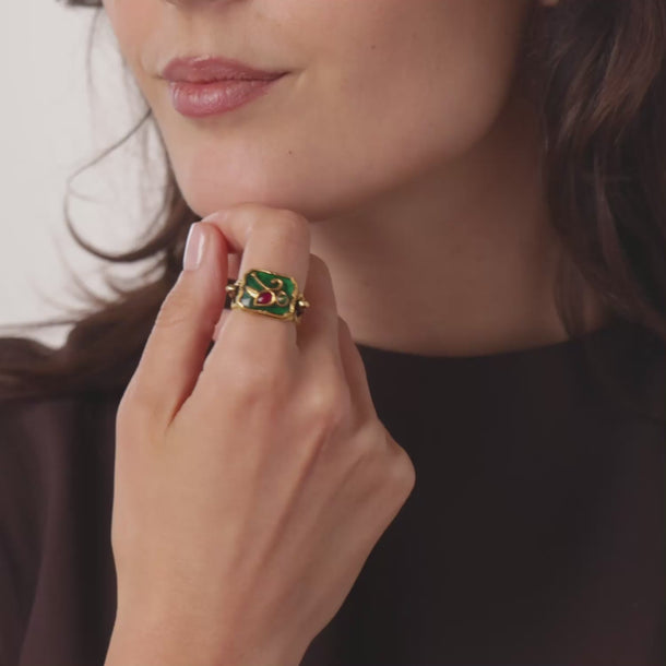 Victorian ruby green glass 20k yellow gold ring Rings Jack Weir & Sons