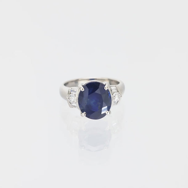 Vintage GIA 5.10 carat sapphire diamond platinum ring