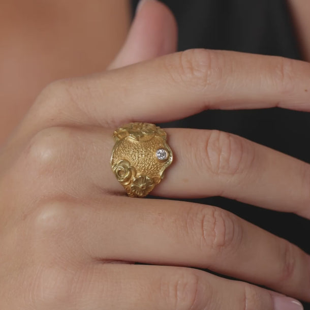 Art Nouveau old cut diamond 14k yellow gold floral ring Rings Jack Weir & Sons