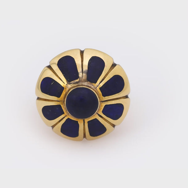 Vintage lapis lazuli 18k and 14k yellow gold enamel cocktail ring Jack Weir & Sons