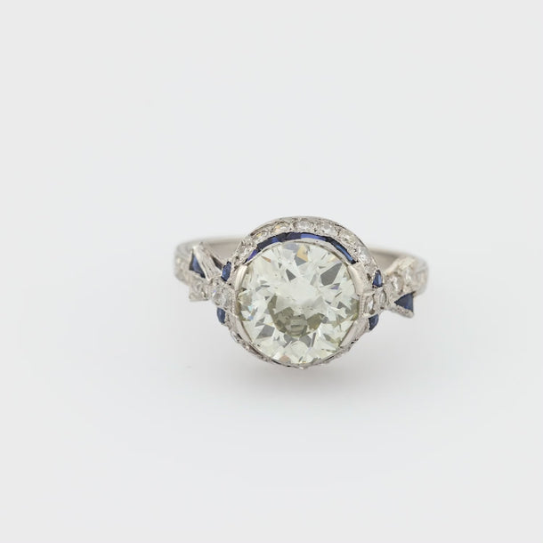Art Deco 2.98 carat diamond sapphire platinum engagement ring Jack Weir & Sons