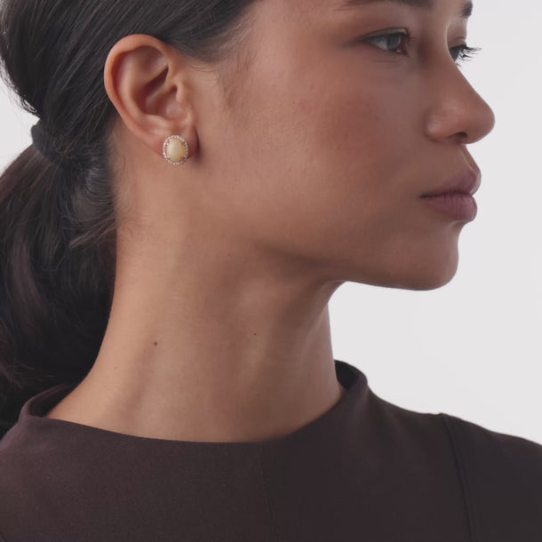 Contemporary opal diamond 14k rose gold cluster earrings